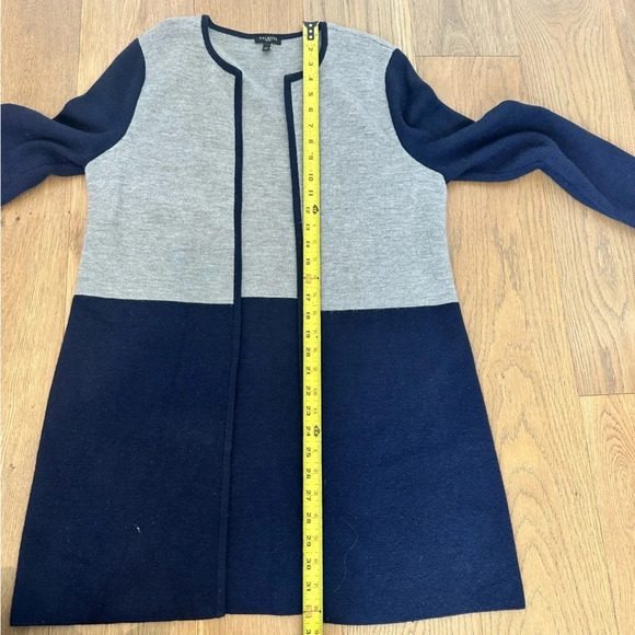 Talbots Color Block Wool Blend Longline Cardigan Navy and Gray Large Petite - Picture 8 of 8